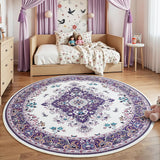 Vintage Round Rug 6ft Washable Non Slip Circle Rugs 72inch Indoor Carpet for Bedroom Living Room Din