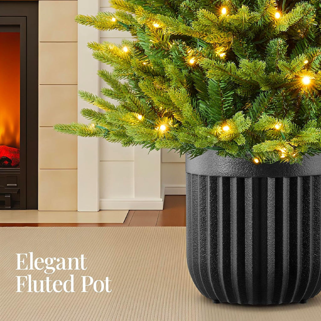 Prelit Potted Pencil Christmas Tree, 4.5Ft Realistic Artificial Lighted Holiday Décor, 175 Twinkling LEDs , Porch