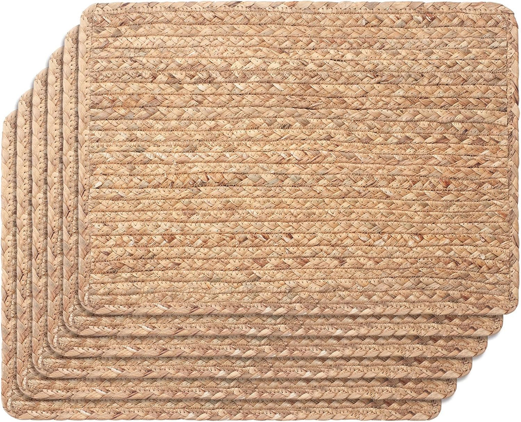 Woven Placemats, 17" x 12" Rattan Table Mats, Natural Water Hyacinth Chargers for Dinner Plates, Wicker - Set of 6