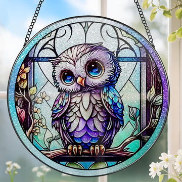 8 Inch Stained Glass Suncatcher Ornament, Owl Sun Catchers Indoor Window, Stained Glass Window Hanging, Home Decor