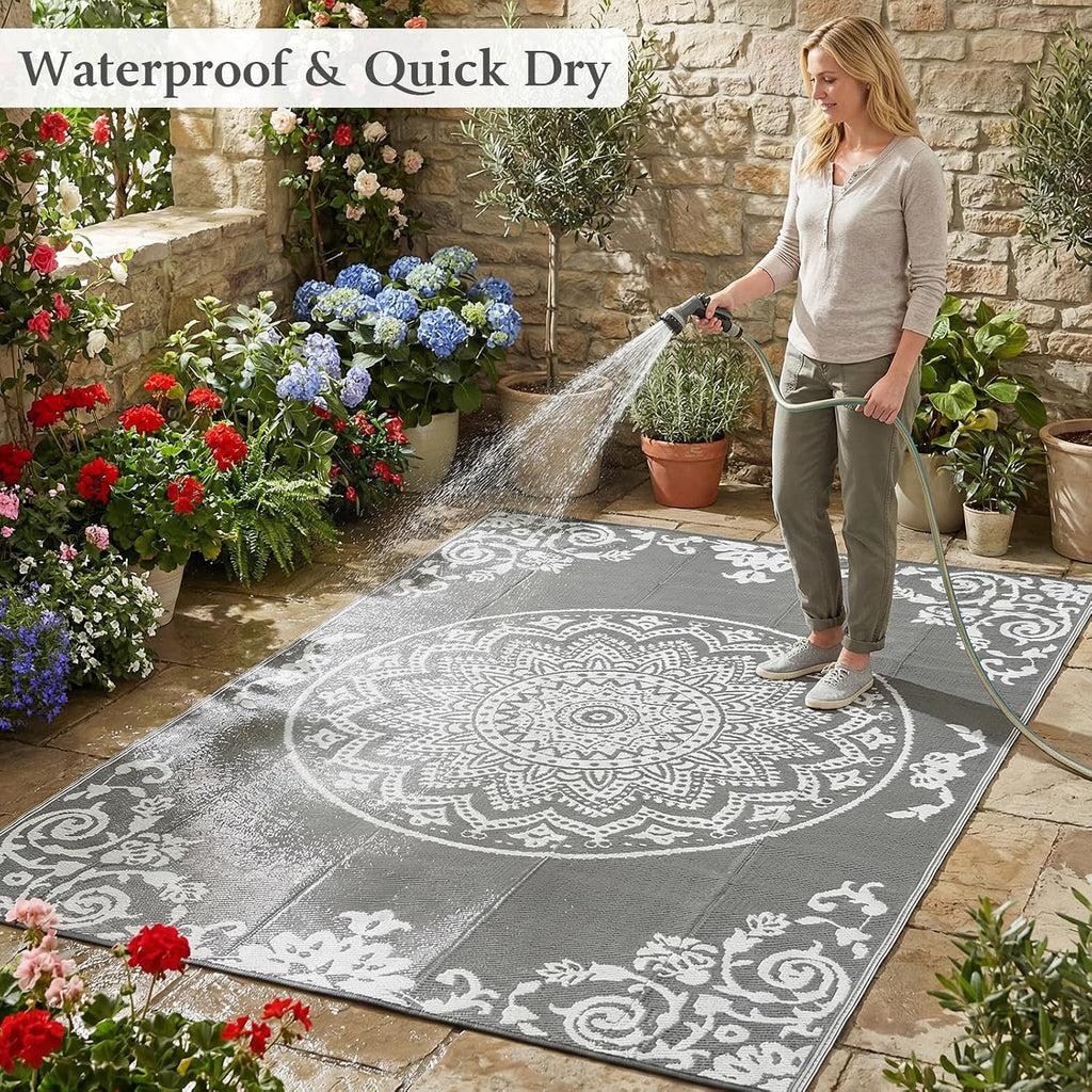 Outdoor Rug Waterproof, Reversible Outdoor Plastic Straw Rug, UV-Resistant Patio Rug Lightweight Portable RV