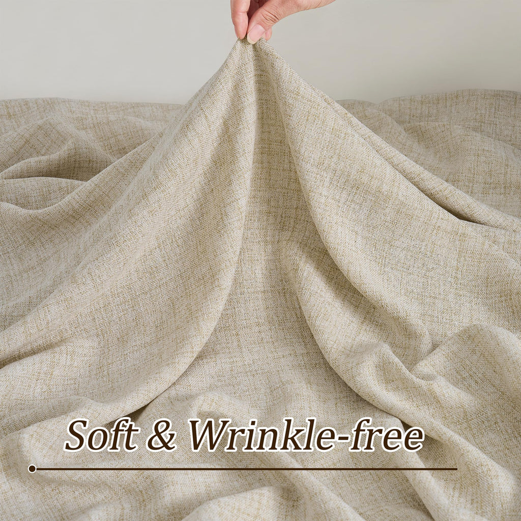 Beige Sheer Curtains 120 Inches Long with Pinch Pleat, Back Tab Pleated Drapes Hooks Thick Linen Textured Boho