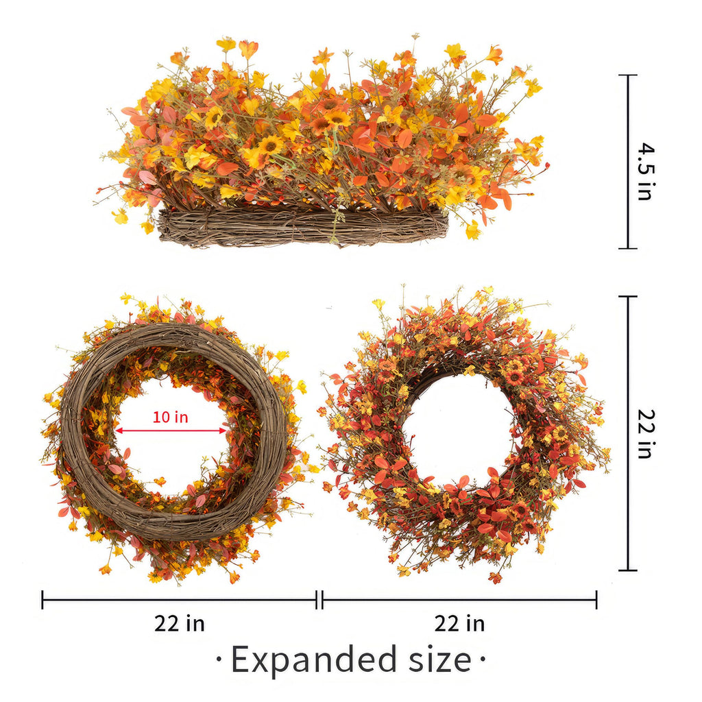 22 Inch Fall Wreaths for Front Door Boho Fall Wreath Autumn Wreath