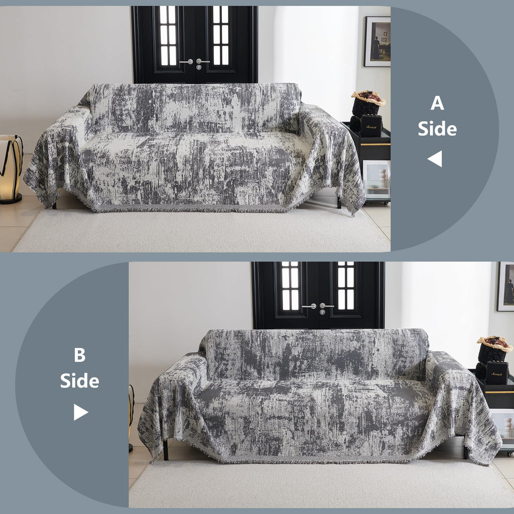 Sectional Couch Cover Deep Grey Abstract Geometric Sofa Covers for Sectional Sofa L Shape Chenille Couch Protector