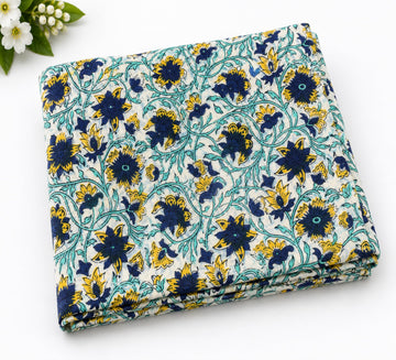 100% Cotton Fabric by the Yard, Hand Block Print Fabric for Sewing