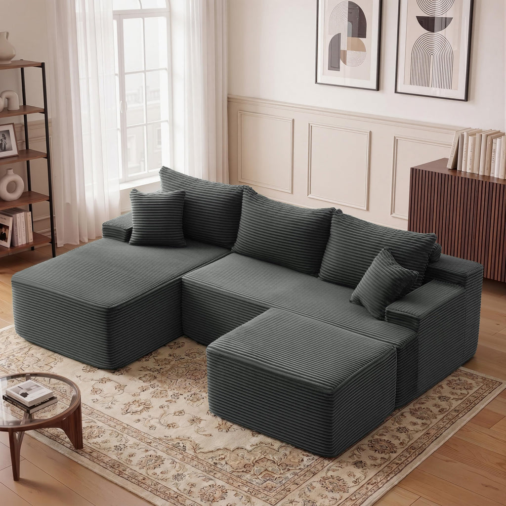 Boneless Sectional Couch, U Shaped Couches, Gray