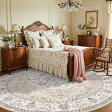 Washable 8ft Round Area Rug - Living Room Oriental Non Slip Soft Rugs Indoor Low Pile Stain Resistan