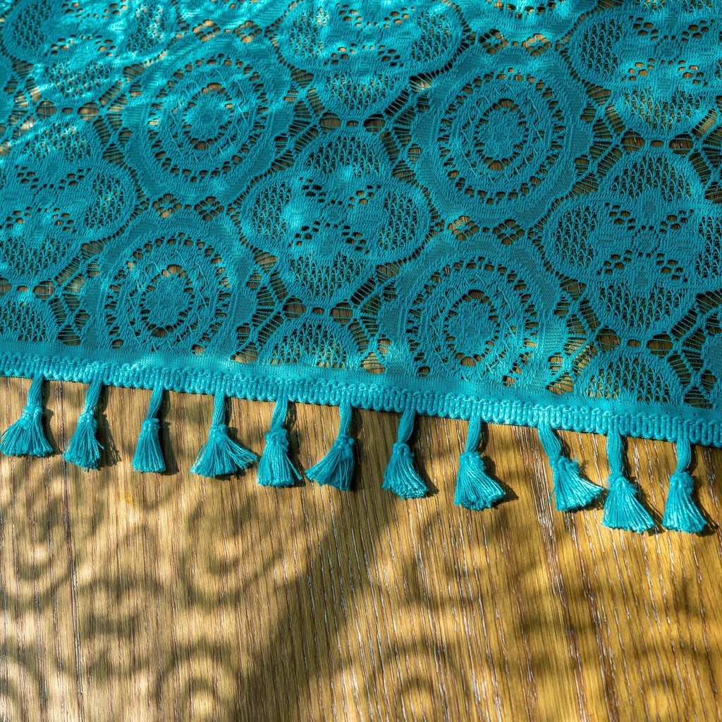 Boho Lace Curtains 84 inch Length, Teal Sheer Window Panels