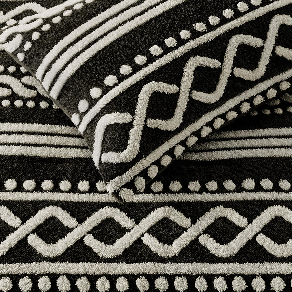 Tufted Boho Comforter, 3 Piece Flannel Fair Isle Geometric Jacquard Lightweight Comforter with Washed Brushed