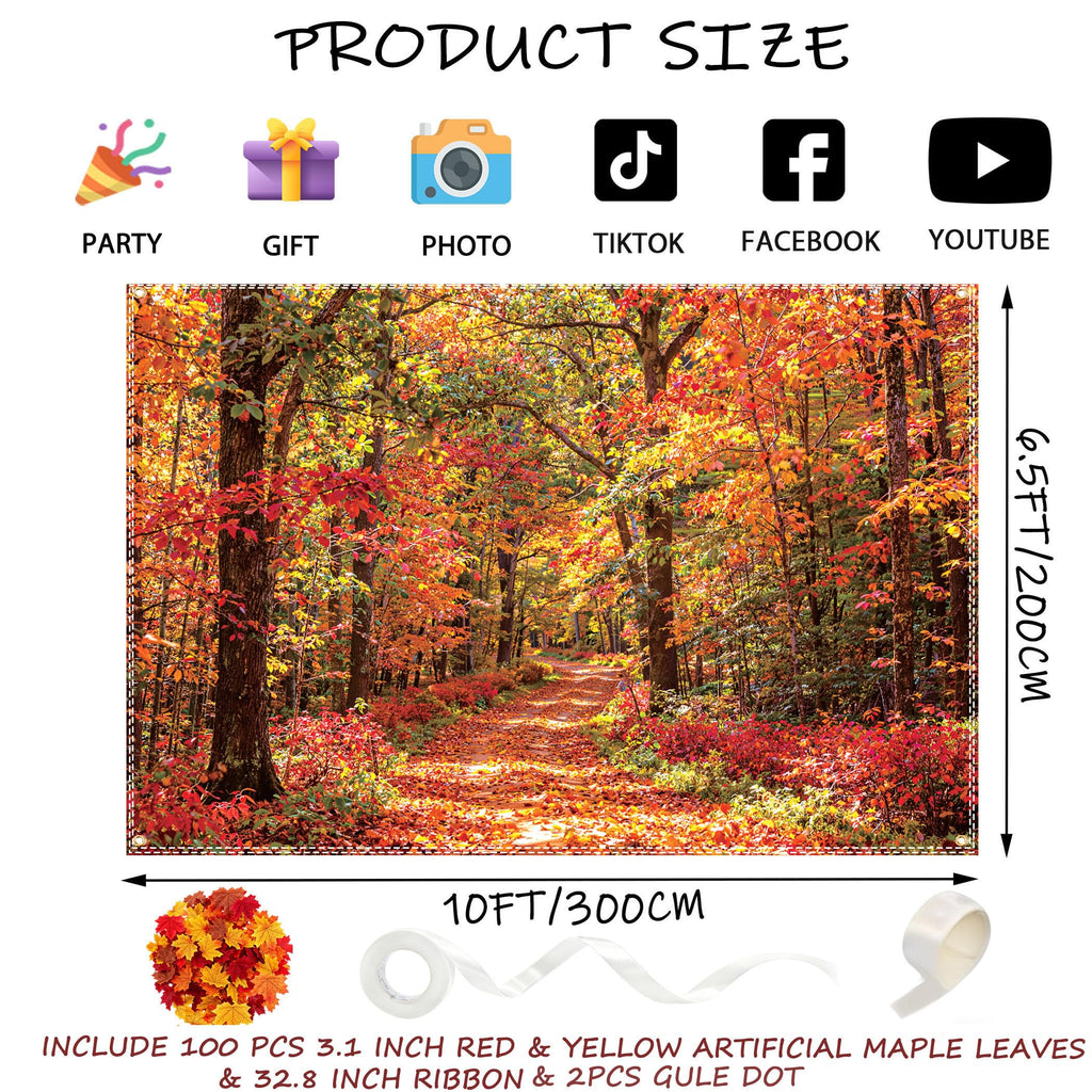 Fall Backdrops 10×6.5Ft with 100pcs Dual‐Color Maple Leaves for Photography