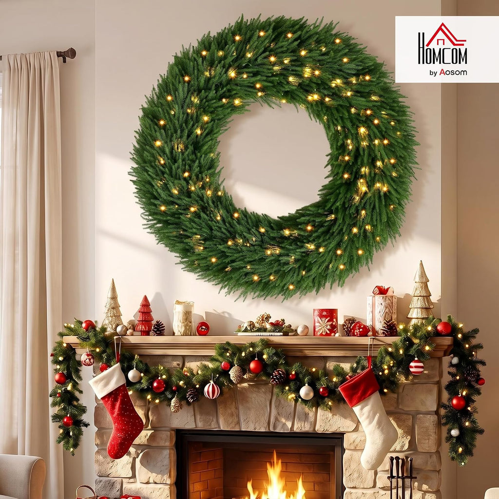 48 in Pre-Lit Norfolk Pine Artificial Christmas Wreath, Green