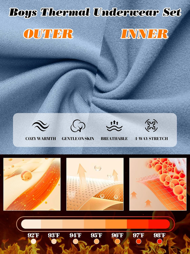3 Set Fleece Lined Toddler Boys Thermal Underwear Set Long Johns Kids Warm Winter Base Layer Top Bottom