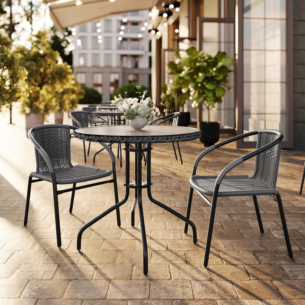 2 Pack Gray Rattan Indoor-Outdoor Restaurant Stack Chair