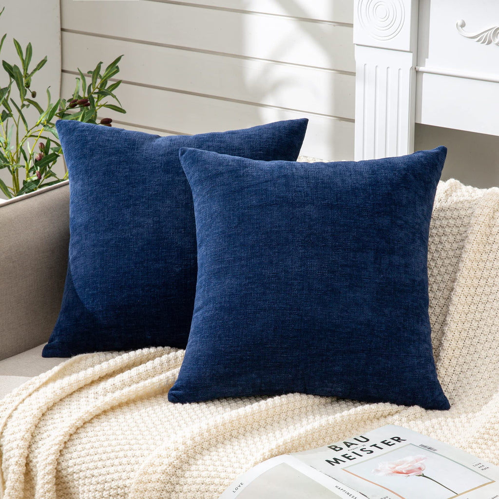 Decorative Square Throw Pillow Covers 22"x22" Inch Set of 2, Super Soft Chenille Pillows Farmhouse Fall Pillowcase