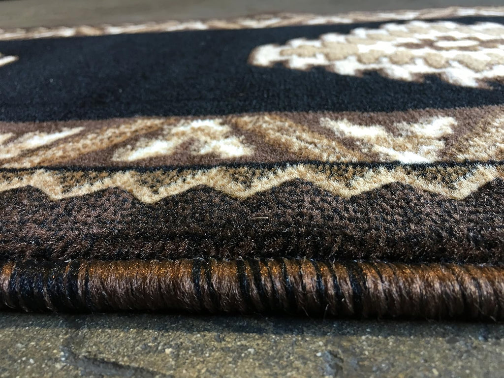 Southwest Native American Runner Area Rug Black & Brown Design D143 (2 feet X 7 feet)