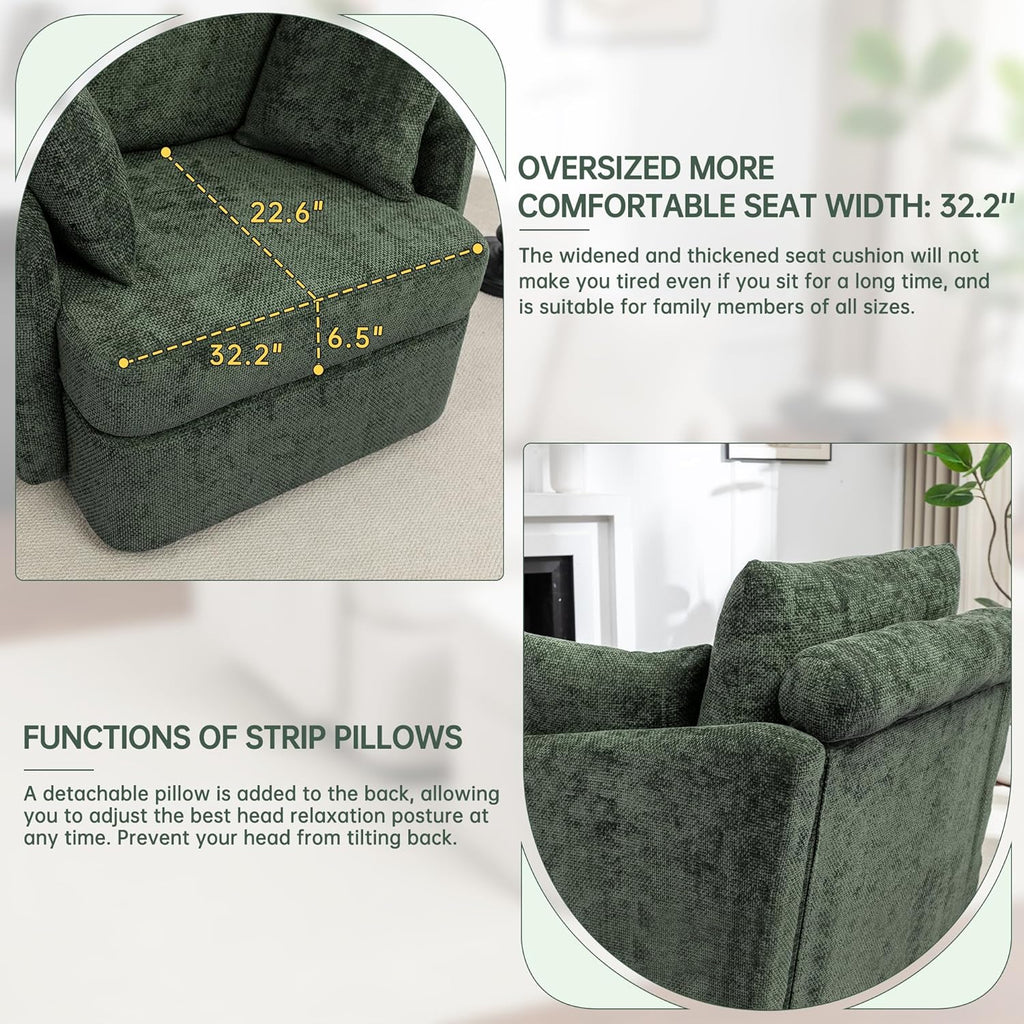 Modern Swivel Lounge Chair and Ottoman — Green Chenille
