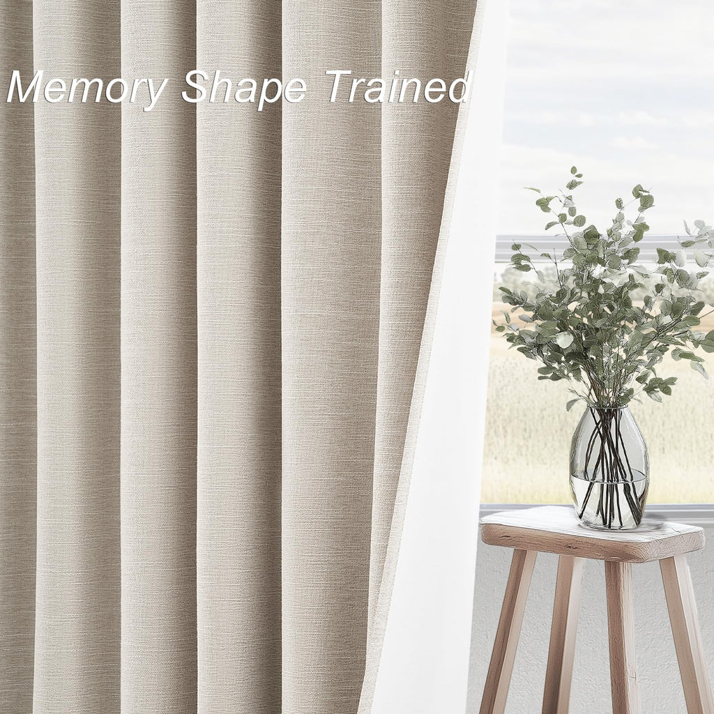 94 Inch Long Sun Blocking Curtains with Hooks Linen Blend, Custom Made Blackout Drapes for Tall Window, Pinch Pleat for