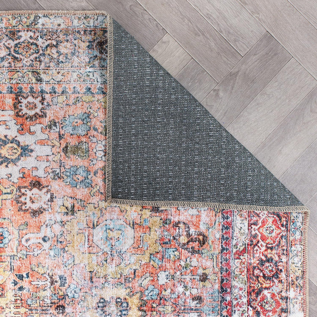 Machine Washable Distressed Transitional Oval Rug Multi 5' x 7'