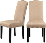 Upholstered Dining Chairs Set of 2, Modern Kitchen Chairs with Nailhead Trims and Solid Wood Legs for Dining Room