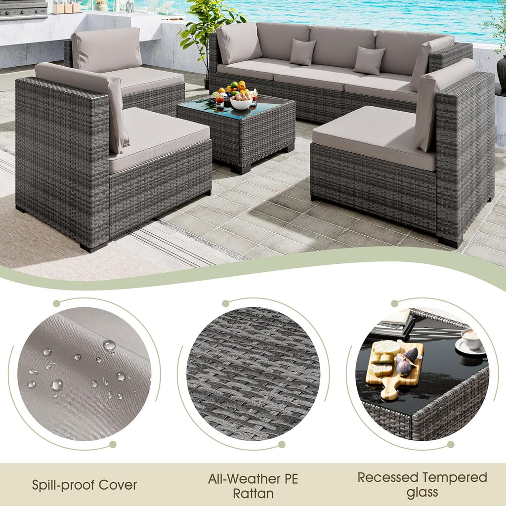 7 Piece Patio Outdoor Furniture Set, Outdoor Sectional, All-Weather Hand-Woven Wicker Patio Sectional Sofa, Rattan