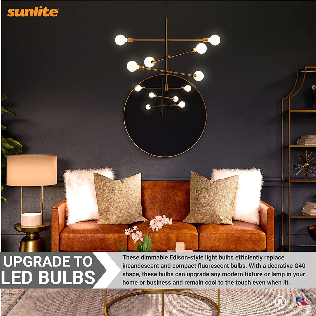 LED G40 Edison Globe Light Bulb, 8.5 Watts (100W Equivalent), Standard E26 Base, 800 Lumens, Dimmable, Clear Glass