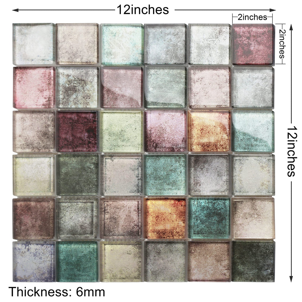 Antique 2'' x 2'' Glass Squared Tile Glazed Red Grey Grid Mosaic Wall Backsplash Tile PT31 (Box of 5 Sheets)