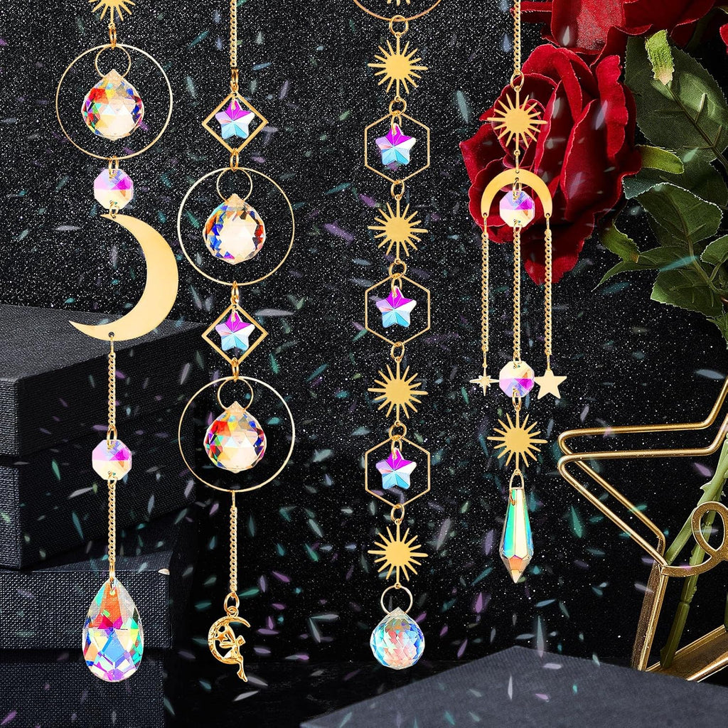 16 Pcs Crystals Suncatcher Colorful Hanging Sun Catcher for Window with Chain Pendant Ornament Prism for Garden