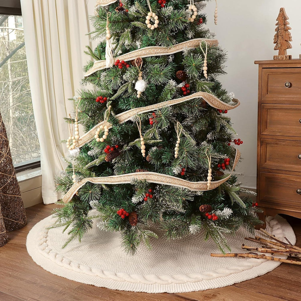 Knit Christmas Tree Skirts, Neutral Tree Skirt, Cozy Christmas Decorations