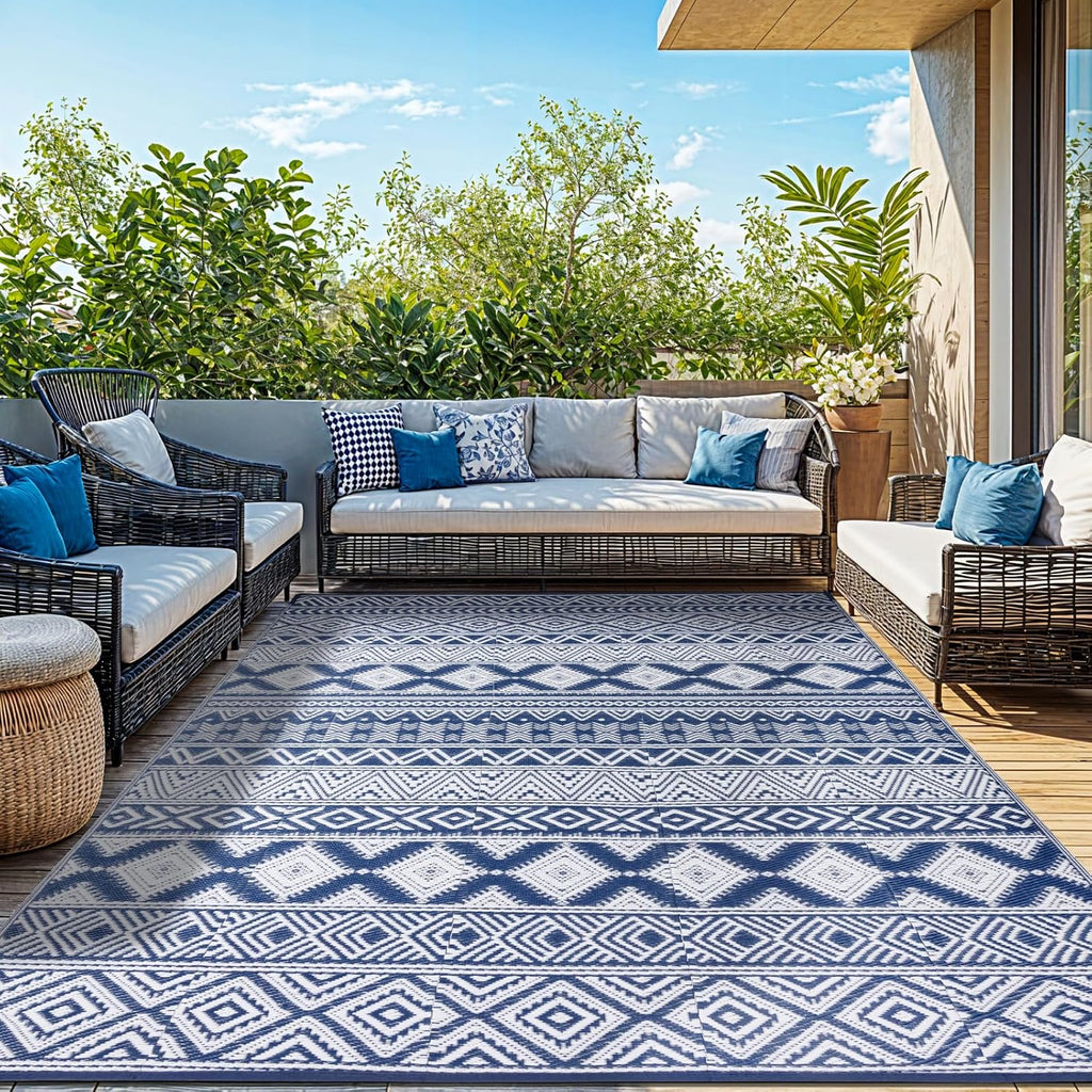 Waterproof Outdoor Rug 8x10 ft, Reversible Plastic Straw Patio Camping Rugs, Outdoor Indoor RV Mat Carpet, Outside