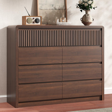 Fluted 8 Drawer Dresser, 50" Wide Dresser & Chest of Drawers with Curved Profile Design, Wood Mid Century Modern