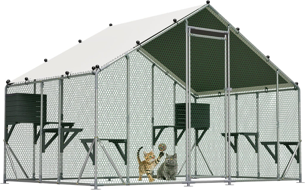 Walk-in Metal Catio 76.8''h Large Outdoor Cat Enclosure Waterproof Roof