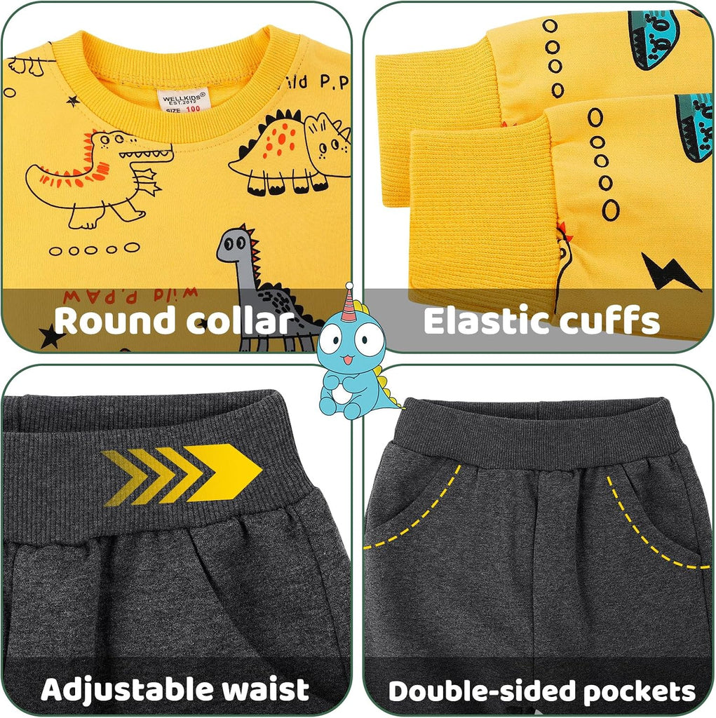 Toddler Boys Clothes Sets 2Pcs Cute Print Long Sleeve Sweatsuits Tops and Pants Outfits for Fall Winter