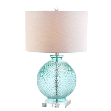 Estelle 26" Aqua Diamond-Etched Glass Crystal Table Lamp
