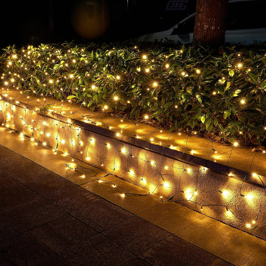 Led Christmas Net Lights Outdoor Christmas Lights WarmWhite 160LED 5ftx7ft, Waterproof Outdoor Indoor Fairy Mesh Net