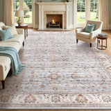 10x14 Area Rugs for Living Room: Machine Washable Non Slip Vintage Carpet - Low Pile Lightweight Pri