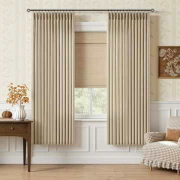 Pinch Pleat Linen Blend Light Filter Sheer Oatmeal Curtains 96 Inches Long