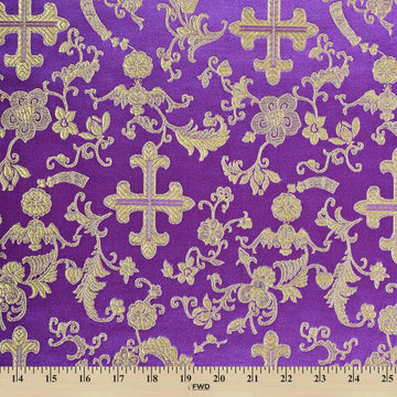 Metallic Church Cross Brocade Fabric 60 (Purple/Gold)