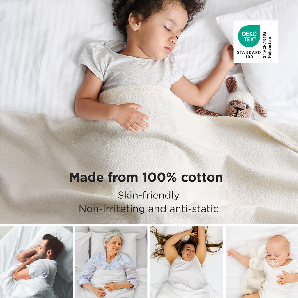 100% Cotton Blanket, Herringbone Weave, Cream