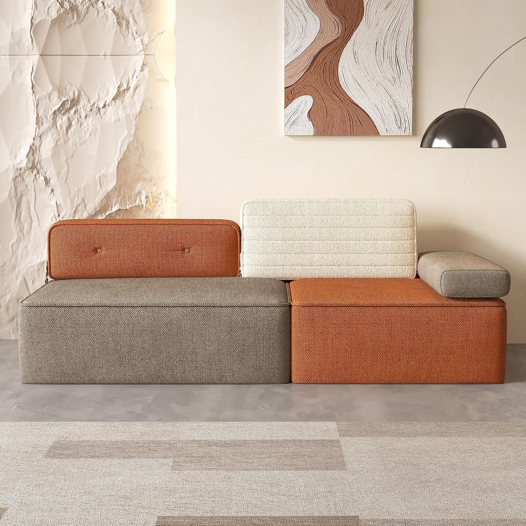 Mid-Century Modern Modular Sectional Sofa, 79.9" Width Multi Color Fabric Upholstered Couch, Versatile Living Room &