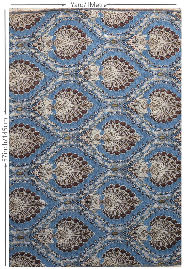 Thick Chenille Damask Fabric, for Chair Couch Pillow Tablecloth Material DIY Repair (Blue Peacock, 1 Yard)