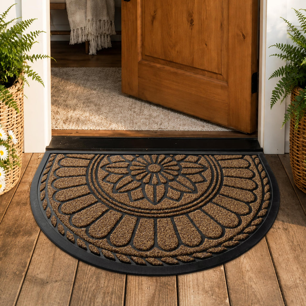 Half Round Door Mat, Non-Slip Welcome Entrance Way Mat, Durable Rubber Door Mats, Low-Profile Heavy Duty Doormat