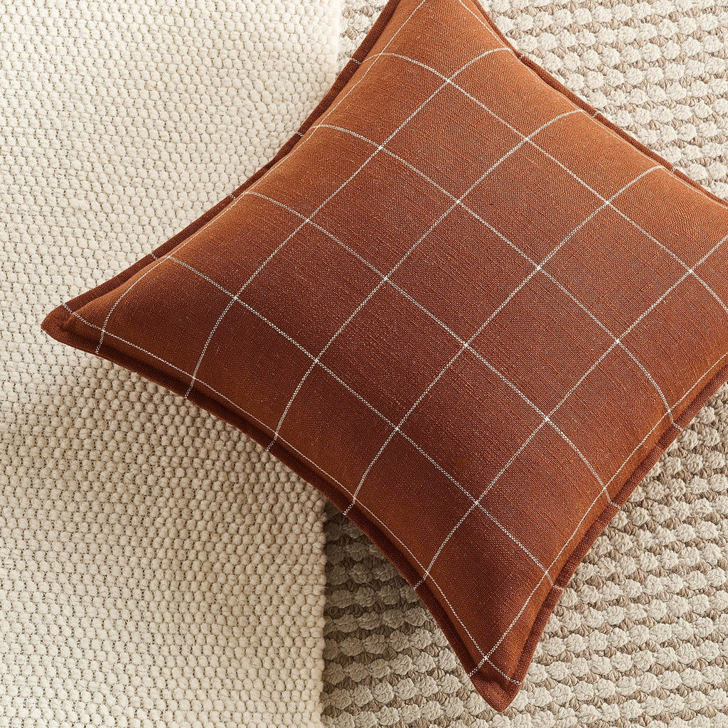 Terracotta Rust Plaid Boho Linen Woven Throw Pillow Covers 20x20 Set of 2
