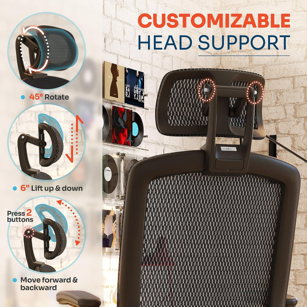 Ergonomic, High Back Home Desk Chair with Headrest, Flip-Up Arms, 90-120° Tilt Lock and Wide Cushion, Big and Tall