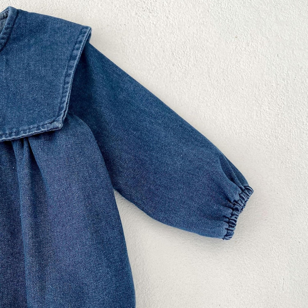 Baby Girls Denim Romper with Cute Big Collar - Spring/Fall - Runs Large
