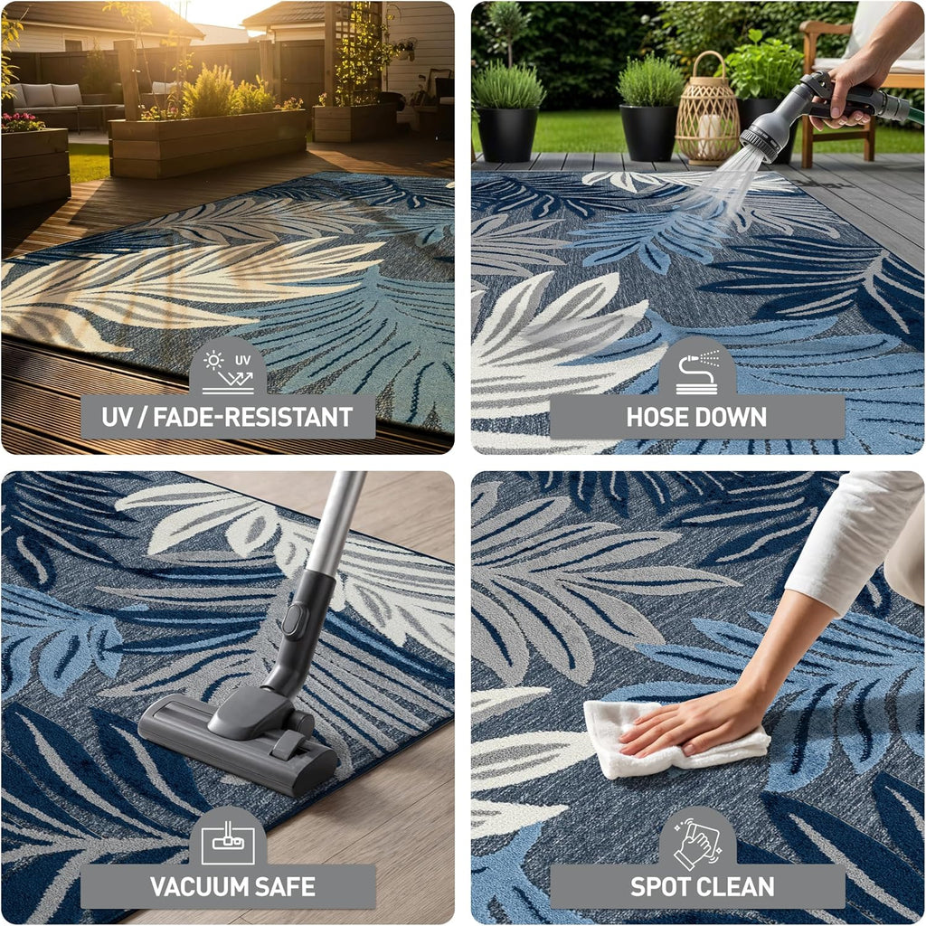 Transitional High-Low Indoor Outdoor Runner Rug Navy