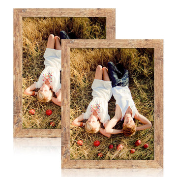 8.5x11 Picture Frame Set of 2, Rustic Brown Certificate Frame with High Definition Real Glass, Wood Photo Frames 8.5