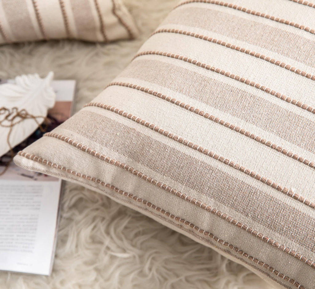 Decorative Boho Throw Pillow Covers, Farmhouse Textured Pillow Case, 20 x 20 Inch Set of 2, Chair Sofa Bedroom Living