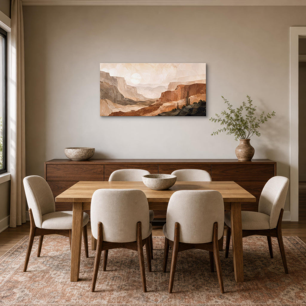 Desert Canvas Wall Art, 40 x 20 Inch Warm Southwest Cactus Landscape Print, Terracotta Neutral Horizontal Wall Decor