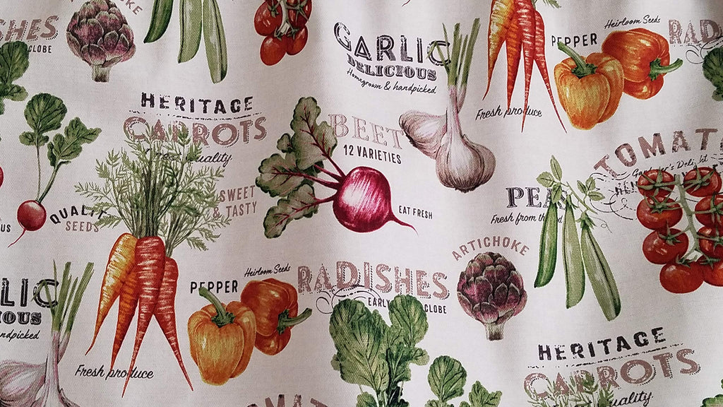 Vegetable Farm Fresh Kitchen Curtain, Farm Themed, Tomatoes, Carrots, Bell Peppers, White Kitchen Curtain (42-43