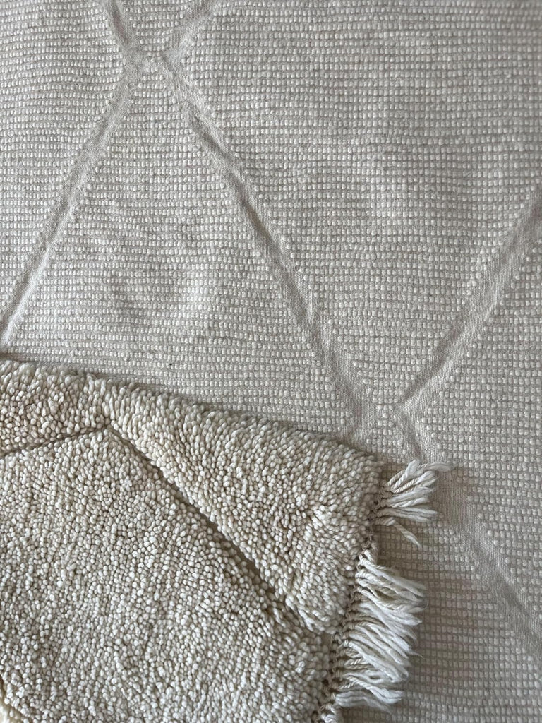 Handmade Moroccan Berber Wool Rug 6' x 9', Textured Diamond Pattern, 100% Wool Plush Pile, Neutral Beige/Taupe